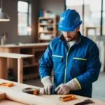 En person iført beskyttende arbejdstøj mens han arbejder på et gør det selv projekt derhjemme